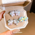 Pastel Bead Grape Cluster and Pearl Bow Stud Earrings view 3