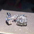 Silver Flower Scalloped Halo Clear CZ Stud Earrings Metal view 4