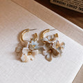Gold Tone Hoop Earrings with Resin Flower Clusters, Three Colors view 8