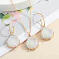 Gold Tone Iridescent Druzy Pendant Necklaces, Hoop Earrings and Sets view 4