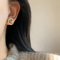 Brown Pearl Crystal Halo Floral Stud Earrings Fashion Earrings view 2