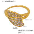Zircon Pave Leaf Open Ring Stainless Steel Two Finishes view 7