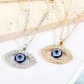 Large Almond Crystal Halo Blue Evil Eye Pendant Necklaces in Two Finishes view 1