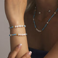 Turquoise Freshwater Pearl Bead Necklace Bracelet Gold Tone view 3