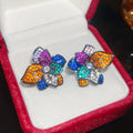 Multicolor Crystal Flower Stud Earrings With Polished Metal Tone Details view 6