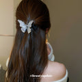 Silver Tone Butterfly Hair Claw With Clear Baguette Crystal Wings view 1