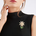 White Crystal Sunflower Brooch with Green Enamel Leaves view 2