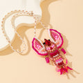 Pink Beaded Lobster Pendant Necklace On Braided Cord view 4