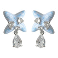 Silver Tone Aqua Starfish Clear Teardrop Stud Earrings For Women view 5