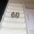 Silver Layered Oval Crystal Geometric Huggie Earrings view 2