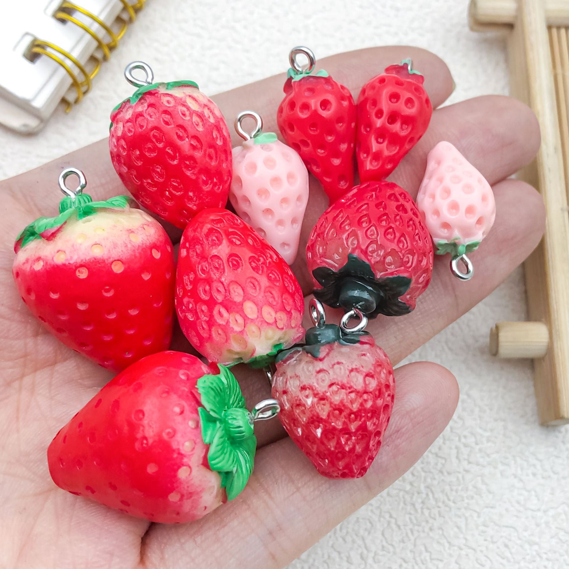 Acrylic 3D Strawberry Fruit Charm Pendant for Necklace Bracelet Earrings DIY