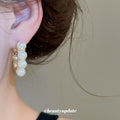 Chunky Gold Tone Hoop Earrings with Pearl Bead Fringe view 3