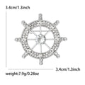 Crystal Ship Wheel Brooch With Open Spokes and Metal Rim view 6