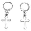 Antique Silver Cross Hoop Dangle Earring Pair with Round Hooks view 5