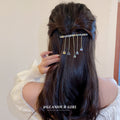 Iridescent Crystal Barrette With Five Bead And Chain Drops view 3
