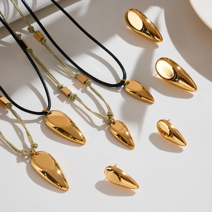Polished Teardrop Pendant Necklaces and Stud Earrings Set