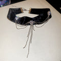 Red and Black Velvet Chokers with Crystal Fringe Drops view 7