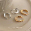 Ribbed Geometric Curve Huggie Hoop Earrings Gold Silver view 2