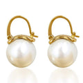 Gold Leverback Round Pearl Drop Earrings White Pearl view 5