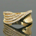 Sweeping Multi-Layer Clear Stone Wide Ring In Gold Tone view 1