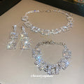 Silver Tone Square Crystal Link Necklace With Layered Geometric Drops view 4