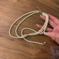 Double Layer White Pearl Necklace Long Drop Heart Charm view 2