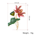 Red Green Lotus Leaf Crystal Enamel Metal Brooch Pin view 2
