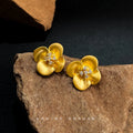 Matte Gold Flower Stud Earrings Clear Crystal Center Pair view 4