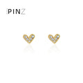 Mini Heart Pave Crystal Stud Earrings Silver Gold Options view 2