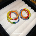 Multicolor Beaded Loop Stud Earrings with Reflective Details view 3