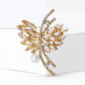 Champagne Crystal Leaf Spray Brooch with Pearl Drop view 2