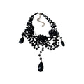 Black Beaded Flower Fringe Teardrop Statement Necklace view 5