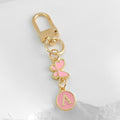 Enamel Butterfly Initial Letter Charm Keychain in White and Pink view 3