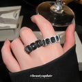Hexagon Smoky Stone Open Cuff Rings Black and White view 1