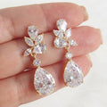 Pear Drop Floral Cluster Earrings In Three Metal Tones view 2