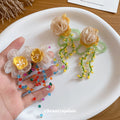 Flower and Beaded Fringe Earrings in Green or Multicolor Designs view 4