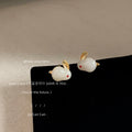 Pearl Bow Circle Red White Silver Bunny Stud Earrings Set view 10