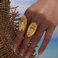 Open Oval Fingerprint Ring Shell Bead Gold Silver Stainless view 2