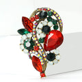 Red And Green Crystal Bouquet Brooch With Polished Metal And Sculpted Decorative Details view 4