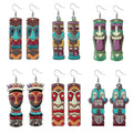 Silver Tone Colorful Printed Acrylic Mask Hook Earrings in Six Designs view 1