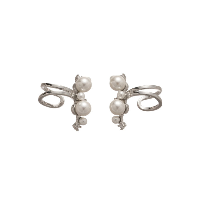 Silver Pearl Crystal Ear Cuff Pair Decorative Jewelry Design