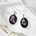 Black Oval Pressed Flower Drop Earrings in Nine Botanical Designs view 7
