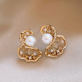 Gold And Silver Tone Open Floral Pearl Stud Earrings view 7