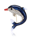 Blue Dolphin Brooch in Metal with Blue Enamel Dolphin with a Red Snout and Crystal Belly view 5