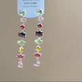 Multicolor Square Crystal Long Linear Drop Stud Earrings view 1