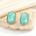 Gold Tone Faceted Rectangular Druzy Resin Stud Earrings in Four Colors view 3