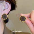 Velvet Square Stud Earrings in Black and Red with Metal Tone Details view 4
