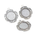 Antique Silver Tone Floral Round Pendant Bezel Trays view 5