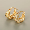 Gold Tone Woven Braided Texture Latch Hoop Earrings view 2