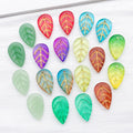 Gold Tone Edged Glass Leaf Charms in Ten Color Finishes view 2